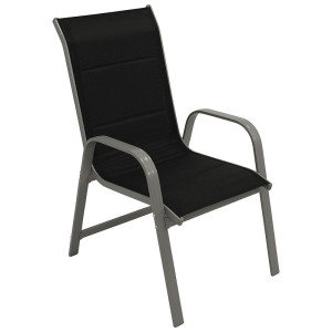 Stapelsessel Hochlehner Aluminium silbergrau + Textilgewebe gepolstert schwarz, 2 Stück