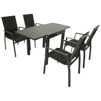 Gartenset Garten-Garnitur 5-teilig, Aluminium schwarz, Textillehne schwarz