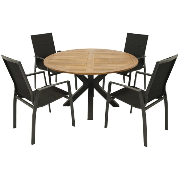 Gartenset Garten-Garnitur 5-teilig, Aluminium/Stahl, Akazie, Kunstgewebe schwarz