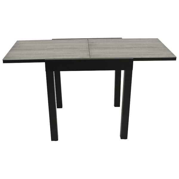 Balkon-Ausziehtisch 70/140x70cm, Aluminium anthrazit, Tischplatte Glas in Keramikoptik hellgrau