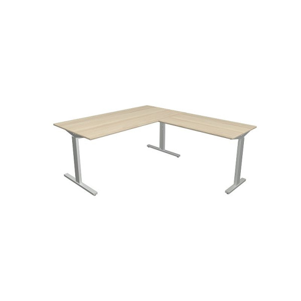 Kerkmann Schreibtisch Form 2 160x80x70-82 cm m. Anbautisch 100x60 cmT-Fuß Alusilber