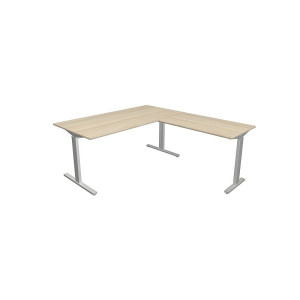 Kerkmann Schreibtisch Form 2 160x80x70-82 cm m. Anbautisch 100x60 cmT-Fuß Alusilber
