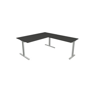 Kerkmann Schreibtisch Form 2 160x80x70-82 cm m. Anbautisch 100x60 cmT-Fuß Alusilber