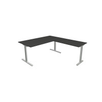 Kerkmann Schreibtisch Form 2 160x80x70-82 cm m. Anbautisch 100x60 cmT-Fuß Alusilber
