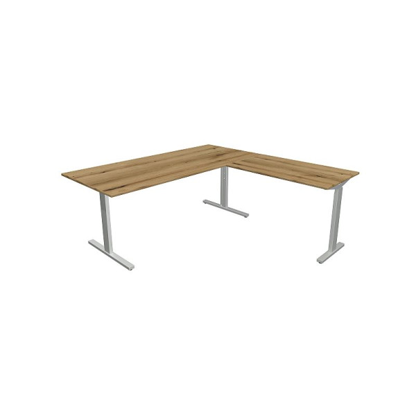 Kerkmann Schreibtisch Form 2 180x80x70-82 cm m. Anbautisch 100x60 cmT-Fuß Alusilber