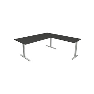 Kerkmann Schreibtisch Form 2 180x80x70-82 cm m. Anbautisch 100x60 cmT-Fuß Alusilber