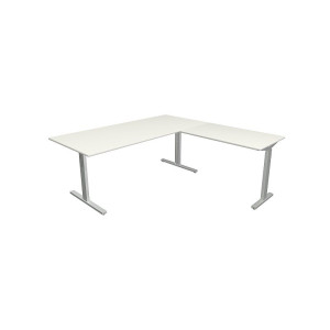 Kerkmann Schreibtisch Form 2 180x80x70-82 cm m. Anbautisch 100x60 cmT-Fuß Alusilber