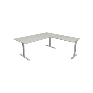 Kerkmann Schreibtisch Form 2 180x80x70-82 cm m. Anbautisch 100x60 cmT-Fuß Alusilber