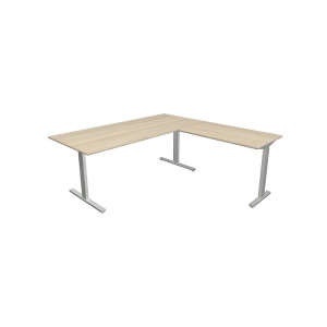 Kerkmann Schreibtisch Form 2 180x80x70-82 cm m. Anbautisch 100x60 cmT-Fuß Alusilber