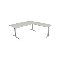 Kerkmann Schreibtisch Form 2 180x80x70-82 cm m. Anbautisch 100x60 cmT-Fuß Alusilber