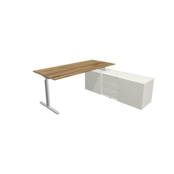 Kerkmann Schreibtisch Form 2 180x80x74 cm m. Sideboard 160x50x58 cmT-Fuß Alusilber
