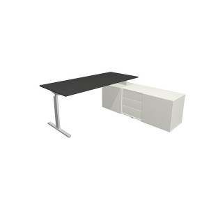 Kerkmann Schreibtisch Form 2 180x80x74 cm m. Sideboard 160x50x58 cmT-Fuß Alusilber
