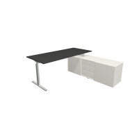 Kerkmann Schreibtisch Form 2 180x80x74 cm m. Sideboard 160x50x58 cmT-Fuß Alusilber