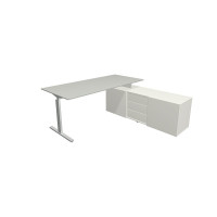 Kerkmann Schreibtisch Form 2 180x80x74 cm m. Sideboard 160x50x58 cmT-Fuß Alusilber