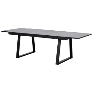 Gartentisch Ausziehtisch 180/240x100cm mit Kufengestell, Alu anthrazit + Glas in Keramikoptik