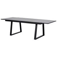 Gartentisch Ausziehtisch 180/240x100cm mit Kufengestell, Alu anthrazit + Glas in Keramikoptik