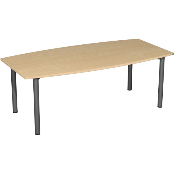 Konferenztisch Rundfuß, Faßform, feste Höhe, 2000x800-1200x720, Buche/Anthrazit