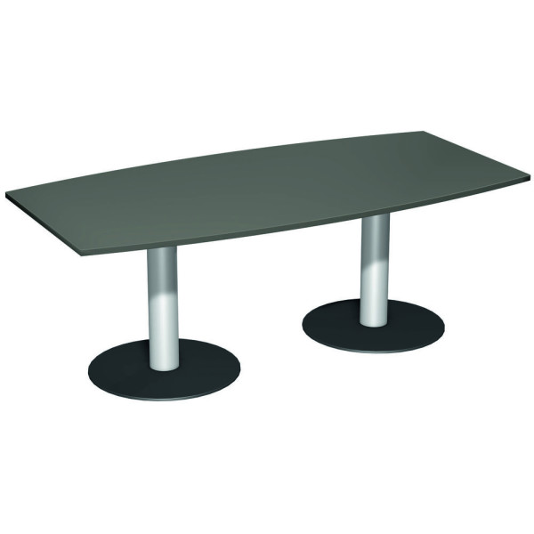 Gera Konferenztisch Tellerfuß, Faßform, feste Höhe, 2000x800-1200x720, Onyx