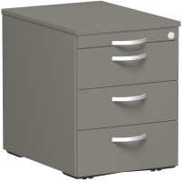 Gera Rollcontainer 3 Kunststoff-Schubfächer und Utensilienschubfach, Metall-Rollschubführung, Zentralverriegelung, verdeckte Doppel-Lenkrollen, 438x600x565, Onyx/Onyx