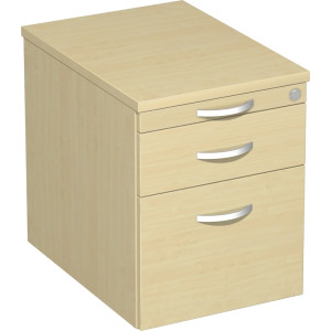 Gera Rollcontainer Hängeregistratur und 1 Kunststoff-Schubfach, mit Utensilienschubfach, Metall-Rollschubführung, Zentralverriegelung, verdeckte Doppel-Lenkrollen, 438x600x565, Ahorn/Ahorn