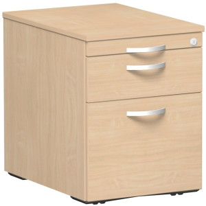 Gera Rollcontainer Hängeregistratur und 1 Metall-Schubfach, mit Utensilienschubfach, Metall-Rollschubführung, Zentralverriegelung, verdeckte Doppel-Lenkrollen, 438x600x565, Buche/Buche