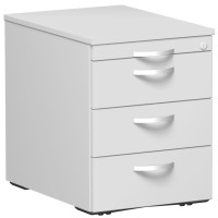 Gera Rollcontainer mit 3 Metall-Schubfächern und Utensilienschubfach, Metall-Rollschubführung, Zentralverriegelung, verdeckte Doppel-Lenkrollen, 438x600x565, Lichtgrau/Lichtgrau