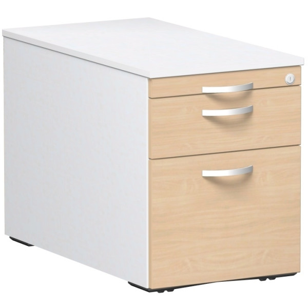Gera Rollcontainer mit 3 Metall-Schubfächern und Utensilienschubfach, Metall-Rollschubführung, Zentralverriegelung, verdeckte Doppel-Lenkrollen, 438x800x565, Buche/Weiß