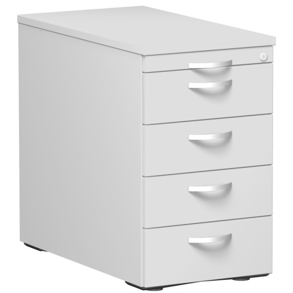 Gera Standcontainer mit 4 Metall-Schubfächern und Utensilienschubfach, Metall-Rollschubführung, Zentralverriegelung, 438x800x720, Lichtgrau/Lichtgrau/Lichtgrau