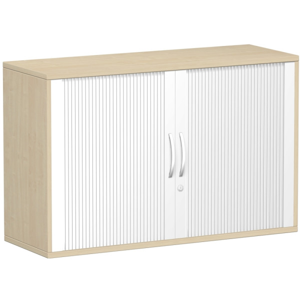 Gera Anstell-Querrollladenschrank Oberboden 25 mm, mit Stellfüßen, abschließbar, 1200x425x720, Silber/Ahorn