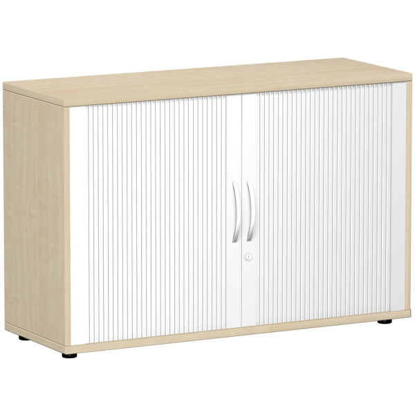 Gera Querrollladenschrank Oberboden 25 mm, mit Standfüßen, abschließbar, 1200x425x798, Silber/Ahorn