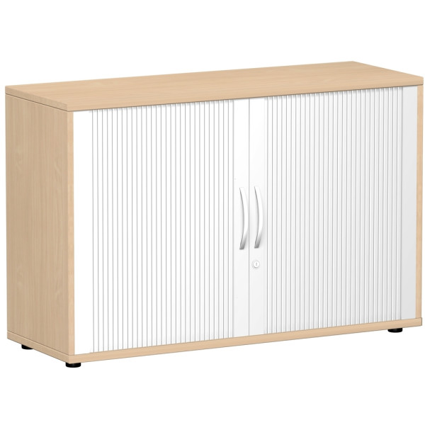 Gera  Querrollladenschrank Oberboden 25 mm, mit Standfüßen, abschließbar, 1200x425x798, Silber/Buche