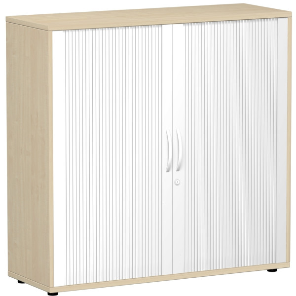 Gera Querrollladenschrank Oberboden 25 mm, mit Standfüßen, abschließbar, 1200x425x1182, Silber/Ahorn