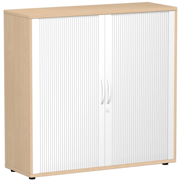 Gera Querrollladenschrank Oberboden 25 mm, mit Standfüßen, abschließbar, 1200x425x1182, Silber/Buche