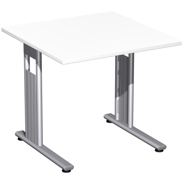Gera Flex Schreibtisch feste Höhe, 800x800x720, Weiß/Silber