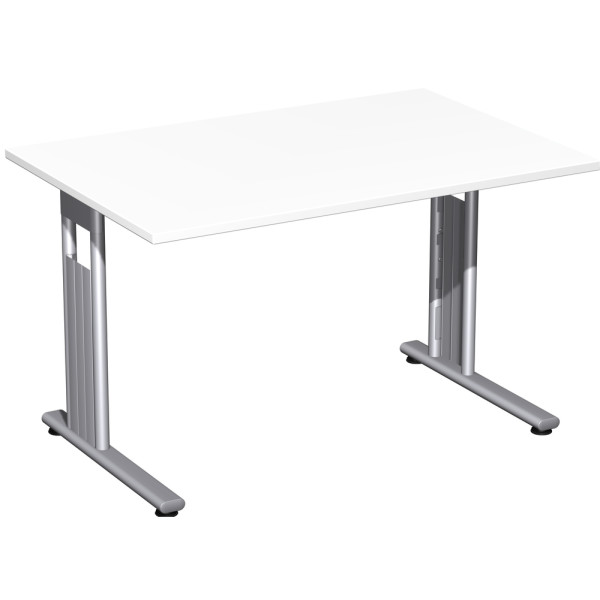 Gera Flex Schreibtisch feste Höhe, 1200x800x720, Weiß/Silber