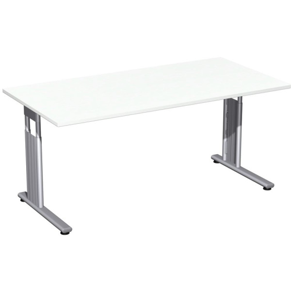 Gera Flex Schreibtisch feste Höhe, 1600x800x720, Weiß/Silber
