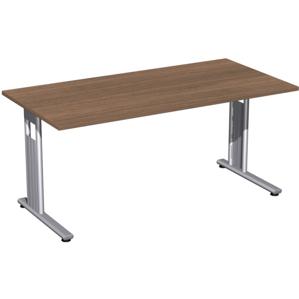 Gera Flex Schreibtisch feste Höhe, 1600x800x720, Nussbaum/Silber