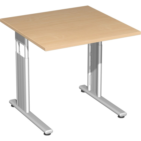 Gera Flex Schreibtisch höhenverstellbar, 800x800x680-820, Buche/Silber