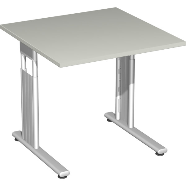 Gera Flex Schreibtisch höhenverstellbar, 800x800x680-820, Lichtgrau/Silber