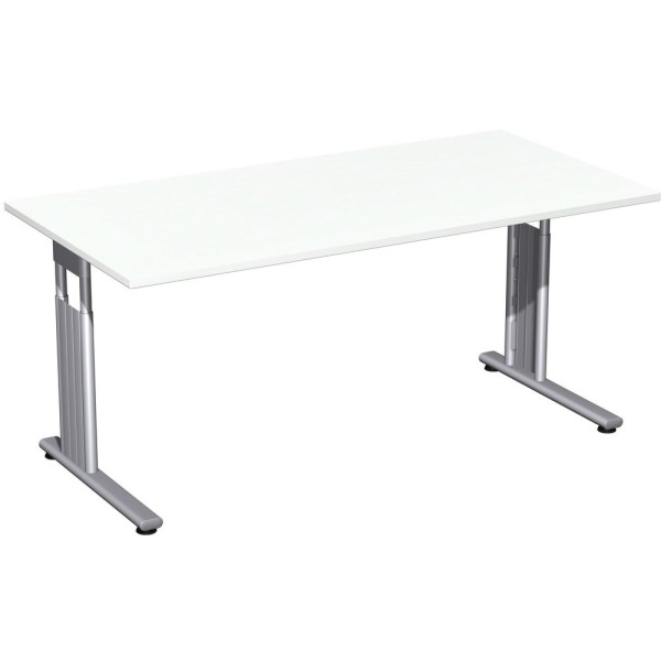 Gera Flex Schreibtisch höhenverstellbar, 1600x800x680-820, Weiß/Silber