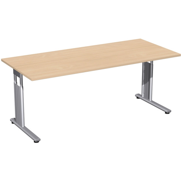 Gera Schreibtisch höhenverstellbar, 1800x800x680-820, Buche/Silber