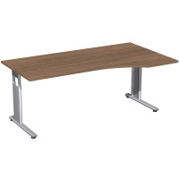 Gera Flex PC-Schreibtisch rechts höhenverstellbar, 1800x1000x680-820, Nussbaum/Silber