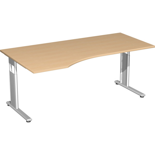 Gera Flex PC-Schreibtisch links höhenverstellbar, 1800x1000x680-820, Buche/Silber