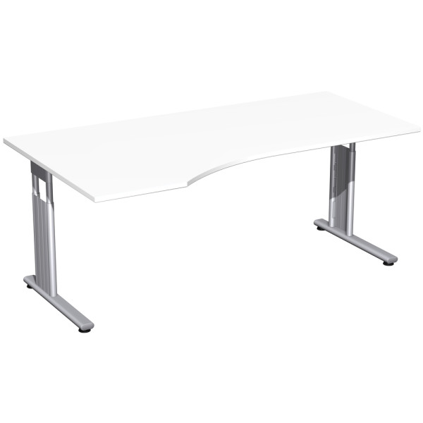 Gera Flex PC-Schreibtisch links höhenverstellbar, 1800x1000x680-820, Weiß/Silber
