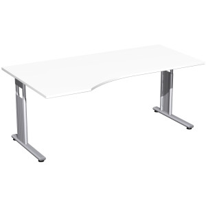Gera Flex PC-Schreibtisch links höhenverstellbar, 1800x1000x680-820, Weiß/Silber