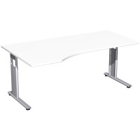 Gera Flex PC-Schreibtisch links höhenverstellbar, 1800x1000x680-820, Weiß/Silber