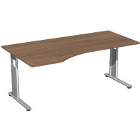 Gera Flex PC-Schreibtisch links höhenverstellbar, 1800x1000x680-820, Nussbaum/Silber