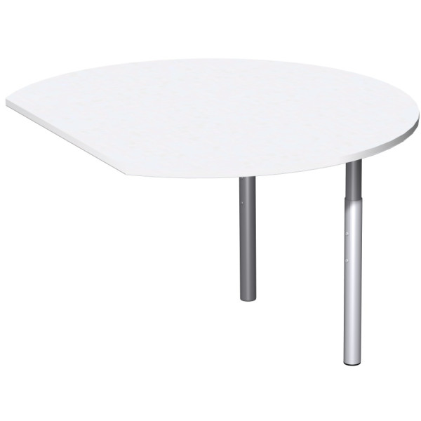 Gera Flex Anbautisch rund mit Stützfüßen, inkl. Verkettungsmaterial, höhenverstellbar, 1200x1047x680-820, Weiß/Silber