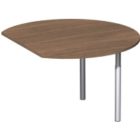 Gera Flex Anbautisch rund mit Stützfüßen, inkl. Verkettungsmaterial, höhenverstellbar, 1200x1047x680-820, Nussbaum/Silber