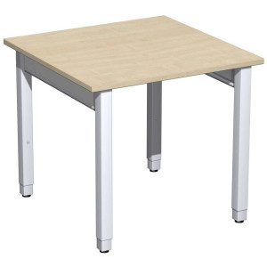 Gera Quadrat Pro Schreibtisch höhenverstellbar, 800x800x680-860, Ahorn/Silber